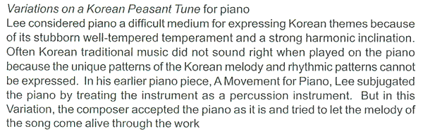 Variations on a Korean Peasant tune - program note